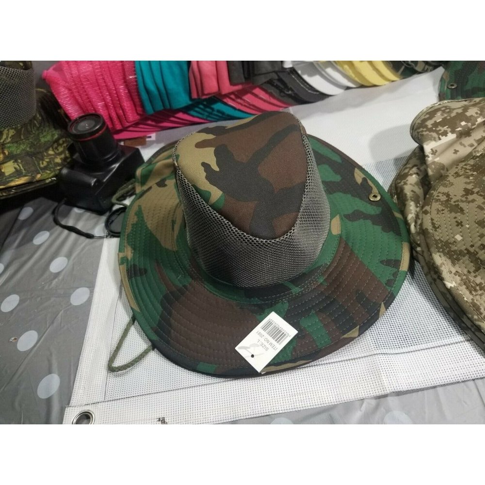 Men Camouflage Hat with Wide Full Brim and Breathable Mesh